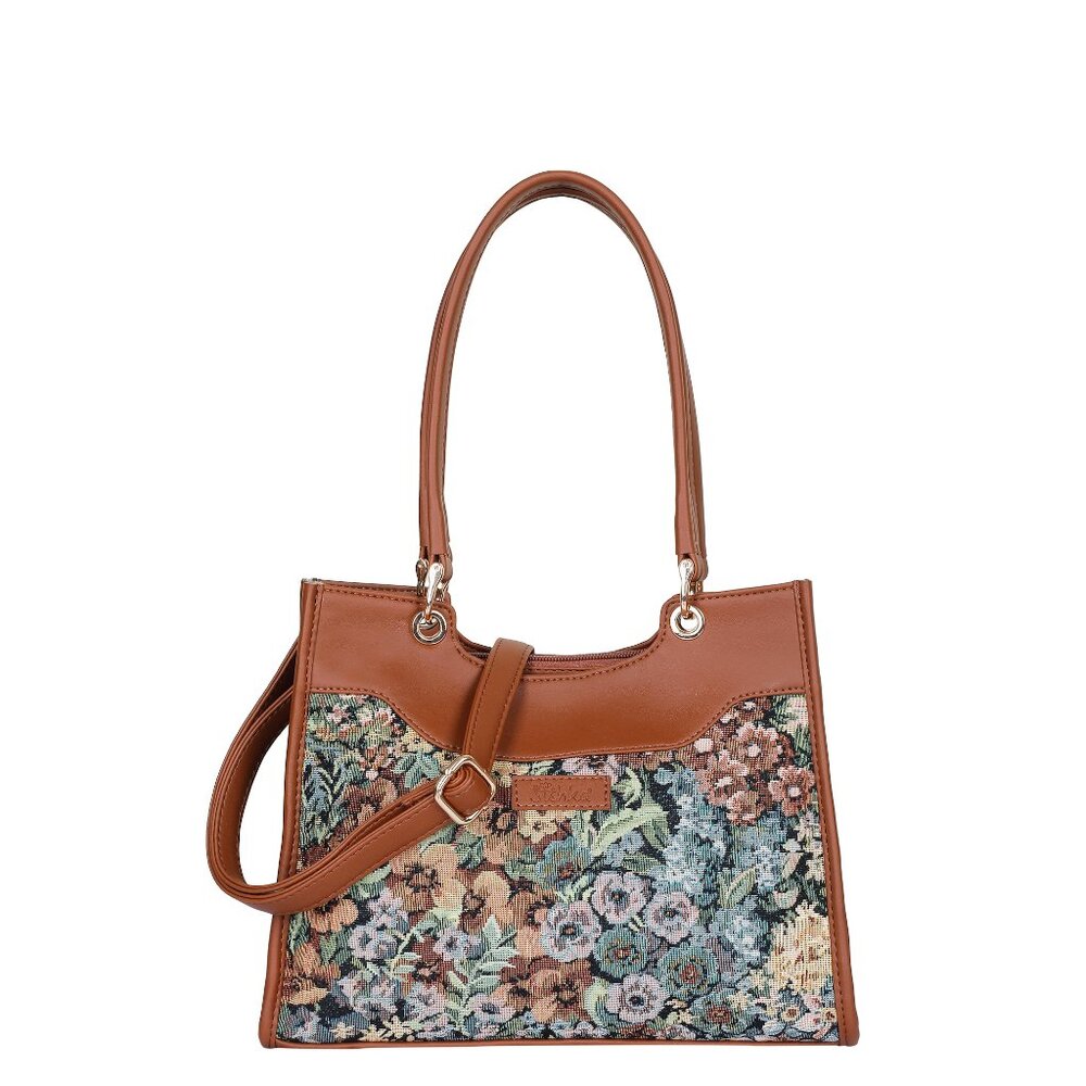 Women’s Tapestry Satchel Bag in Botanical Pattern – Handbag, Crossbody